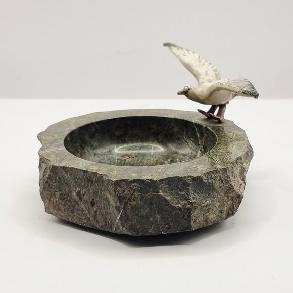 Vintage Souvenir Courish Serpentine Stone Trinket Dish with Seagull