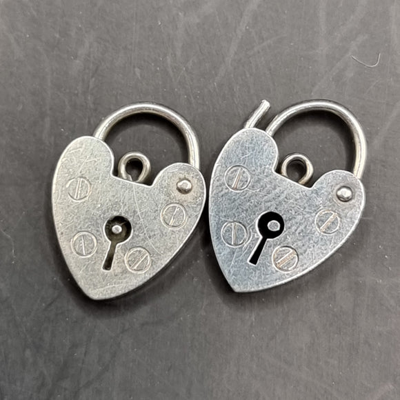 Two Vintage Silver Padlock Locket Love Heart Pendants 1975 and 1977 by LC