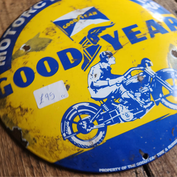 Goodyear Motor Cycle Tyres round enamel sign