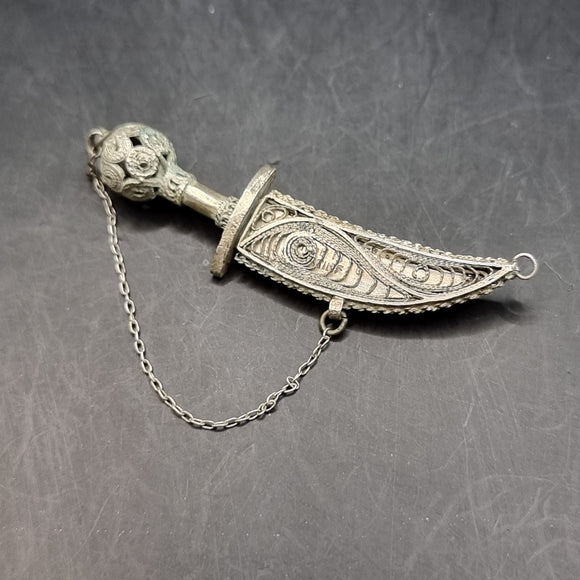 Vintage White Metal Silver Palestine Brooch with the form of a Dagger