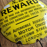 Automobile Association and Motor Union Two Pound Reward enamel advertising sign