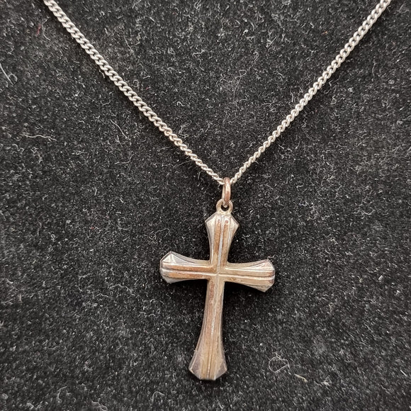 Vintage Silver Cross Pendant on Necklace