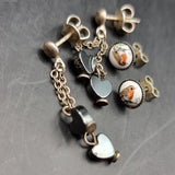 Two Pairs of Vintage Silver Earrings. Robin Stud and Heart Drop