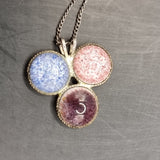 Vintage Silver Coloured Glass Pendant 3 Circles or Clover Shape