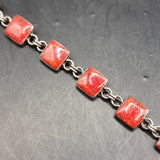 Three Silver Vintage Bracelets. Red Stone. Love Heart Locket Padlock.