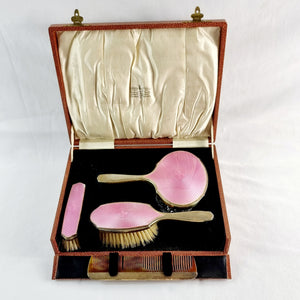 1928 William Neale & Son Ltd Silver Gilt and Enamel Art Deco Dressing Table Set