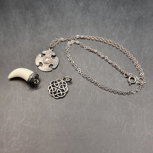 Three Silver Vintage Pendants. Two of Celtic Design, another Tooth Design