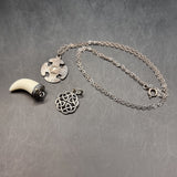 Three Silver Vintage Pendants. Two of Celtic Design, another Tooth Design
