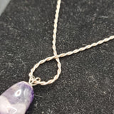 Vintage Healing Stone Polished Amethyst Pendant on Silver Rope Chain