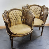 Pair of Antique Bergere Tub Shaped Gltwood French Chairs