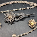 Vintage Silver Wire Flower Set Earrings, Pendant and Brooch.