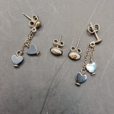 Two Pairs of Vintage Silver Earrings. Robin Stud and Heart Drop