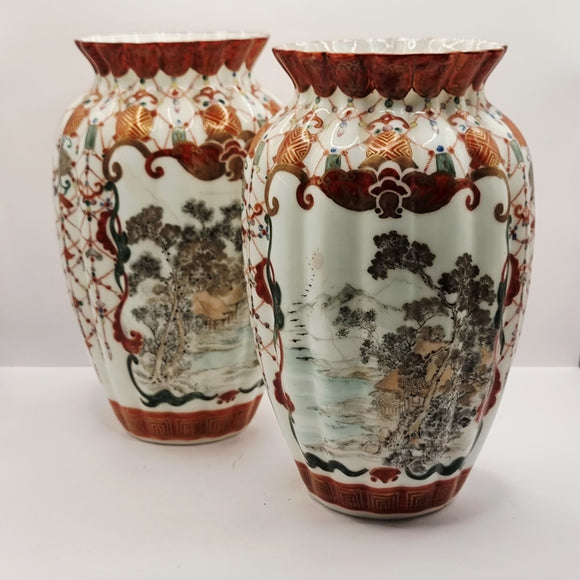 Pair of Antique Japanese Kutani Meiji Period Vases