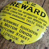 Automobile Association and Motor Union Two Pound Reward enamel advertising sign