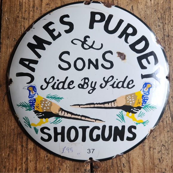 Vintage style enamel James Purdey & Sons Shotguns wall plaque