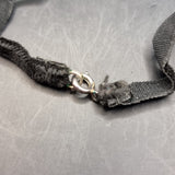 Vintage Fabric Flower in silver Frame Pendant on Velvet Necklace.