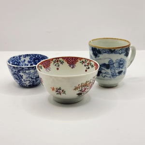 Collection of Three Antique Cups/Bowls Meissen, Worcester, and Staffordshire.