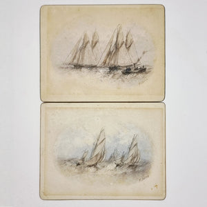 Pair of Vintage Watercolour On Board of Sailing Ships by F. Norie
