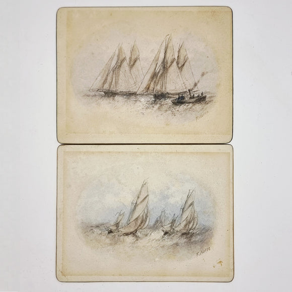 Pair of Vintage Watercolour On Board of Sailing Ships by F. Norie
