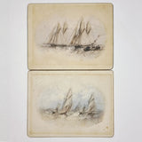 Pair of Vintage Watercolour On Board of Sailing Ships by F. Norie