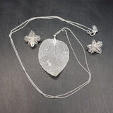 Vintage Silver Flower Wire Earrings with a Silver Plated Leaf Necklace