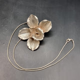 Large Vintage 925 Silver Flower Pendant on Silver Necklace