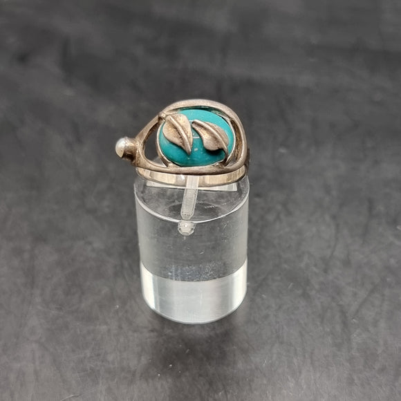 Vintage Turquoise and Pearl Silver Ring Size M