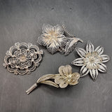 Vintage Collection of Four Silver Floral/ Flower Brooches