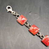Three Silver Vintage Bracelets. Red Stone. Love Heart Locket Padlock.