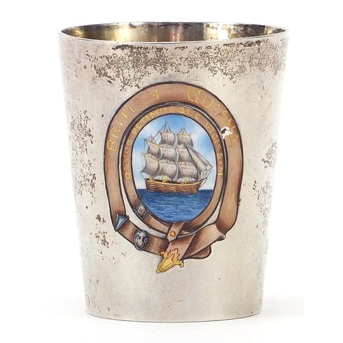 British Guiana Enamel Coat of Arms on Silver Beaker