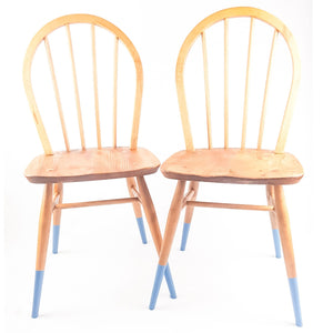 Pair of Ercol Windsor 2056 chairs with blue legs