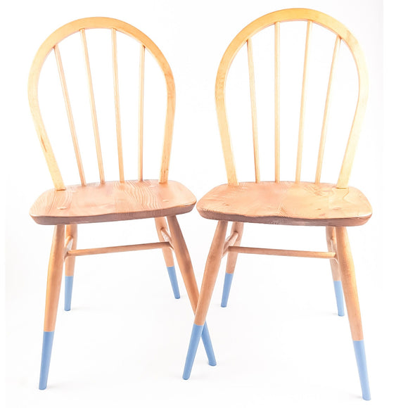 Pair of Ercol Windsor 2056 chairs with blue legs
