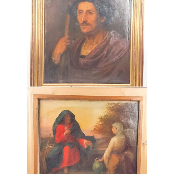 19th Century Oil on Canvas Double Sided Shepard. Jesus and Mary Magdalene