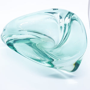 Val Saint Lambert Green Glass Triangle Dish