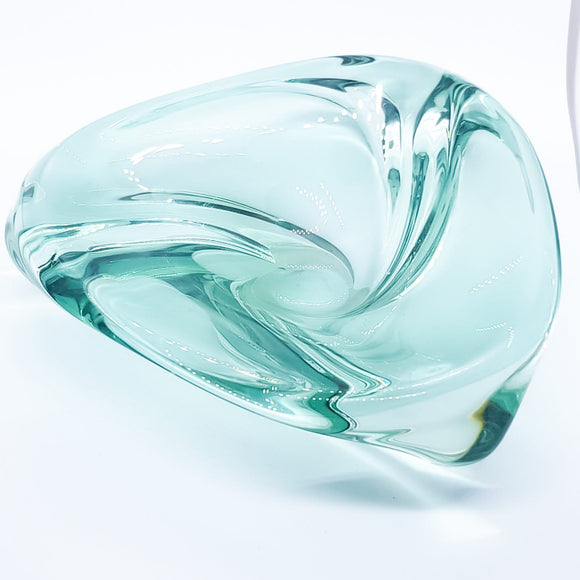 Val Saint Lambert Green Glass Triangle Dish