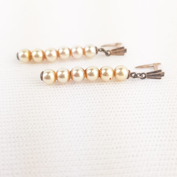 Art Deco 1920s Silver, Faux Pearl Drop Earrings