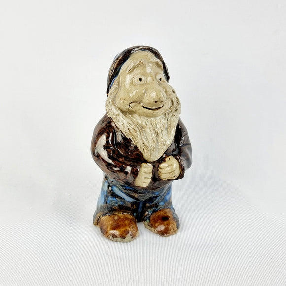 Vintage Glazed Pottery Dwarf Brown and Blue
