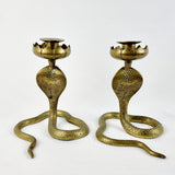 Pair of Antique Brass Cobra Candle Sticks