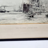 Pen and Ink Drawing of HMS Bellerophon in Portsmouth Harbour by P. J. Cowham