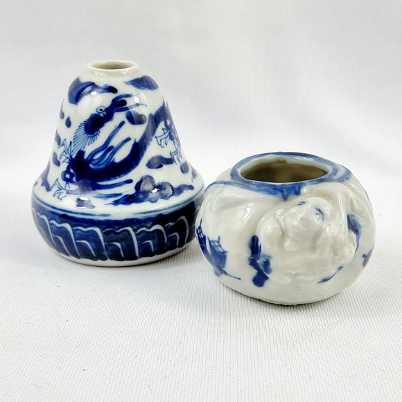 Two Antique Blue and White Oriental Brush Pots