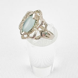 Silver Blue Floral Ring