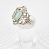 Silver Blue Floral Ring