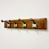 Four Antique School Coat Hooks / Hangers With Brass Numbers