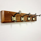 Four Antique School Coat Hooks / Hangers With Brass Numbers