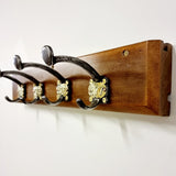 Four Antique School Coat Hooks / Hangers With Brass Numbers