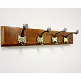 Four Antique School Coat Hooks / Hangers With Brass Numbers