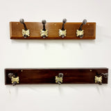 Four Antique School Coat Hooks / Hangers With Brass Numbers