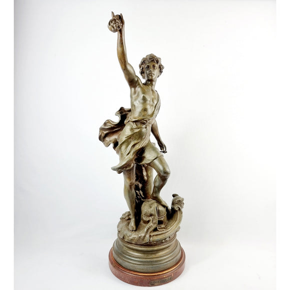 Bronzed French Spelter Figure Commerce By Ch. Levy