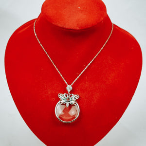 Silver Pendant Monocle with Butterfly
