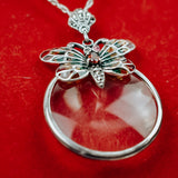 Silver Pendant Monocle with Butterfly